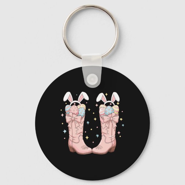 Howdy Easter Western Easter Bunny Cowboy Boots Eas Keychain (Front)