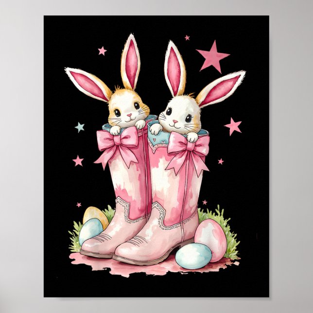 Howdy Easter Western Easter Bunny Cowboy Boots  Poster (Front)
