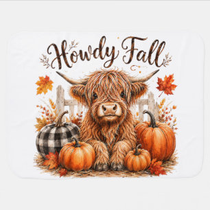 Howdy Fall Highland Cow Happy Thanksgiving Autumn Baby Blanket