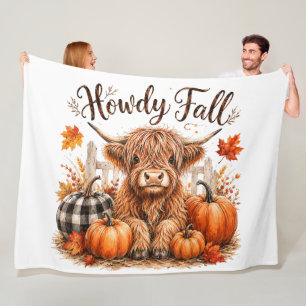 Howdy Fall Highland Cow Happy Thanksgiving Autumn Fleece Blanket