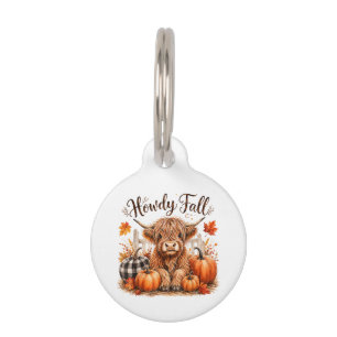 Howdy Fall Highland Cow Happy Thanksgiving Autumn Pet ID Tag