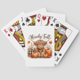 Howdy Fall Highland Cow Happy Thanksgiving Autumn Poker Cards