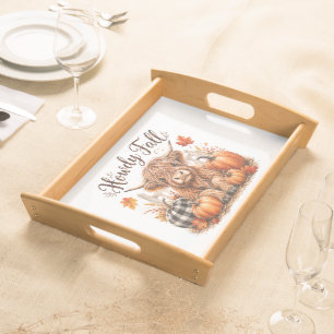 Howdy Fall Highland Cow Happy Thanksgiving Autumn Serving Tray