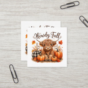 Howdy Fall Highland Cow Happy Thanksgiving Autumn Square Business Card