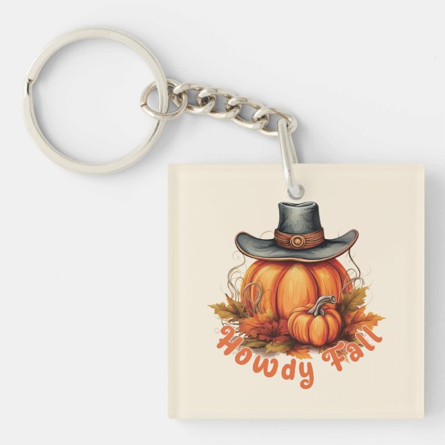 Howdy Fall – Rustic Autumn Vibes Keychain (Front)