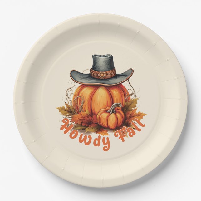 Howdy Fall – Rustic Autumn Vibes Paper Plates (Front)
