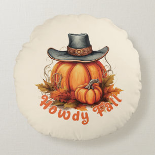 Howdy Fall – Rustic Autumn Vibes Round Pillow
