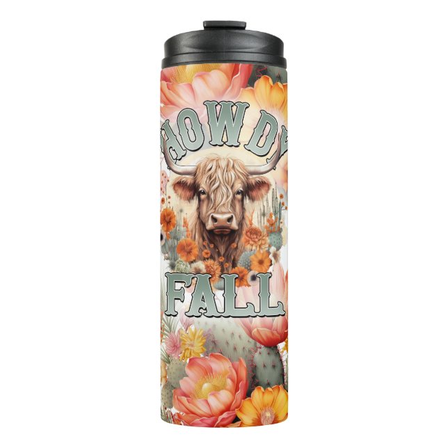 Howdy Fall Succulent Cow Thermal Tumbler (Front)