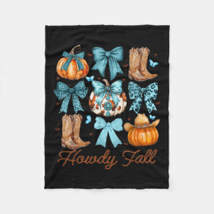 Howdy Fall Western Pumpkin Coquette Bow Pumpkin Fleece Blanket
