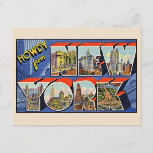 Howdy from New York Large Letter Vintage Postcard