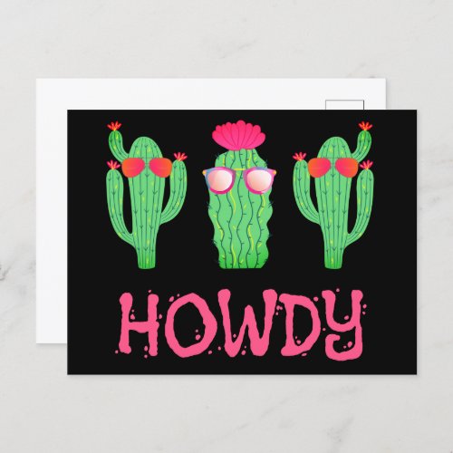 Howdy Funny Western Cactus Cartoon Characters  Postcard