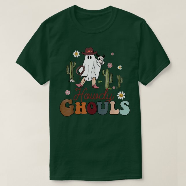Howdy Ghouls, Spooky Ghost, Lady Ghost Cowboy, Hal T-Shirt (Design Front)