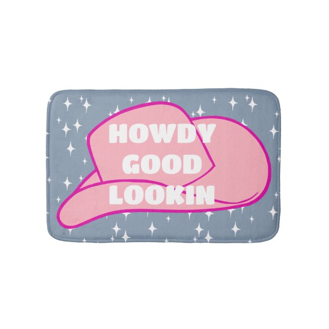 Howdy Good Lookin Rancher Cowboy Hat Blue  Bath Mat (Front)