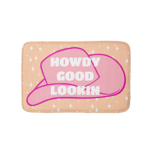 Howdy Good Lookin Rancher Cowboy Hat Peach Bath Mat