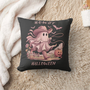 Howdy Halloween Retro Western Cowboy Ghost & Lasso Throw Pillow