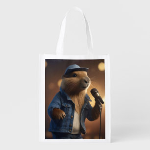 "Howdy Harmonics: The Denim-Clad Capybara Crooner" Grocery Bag