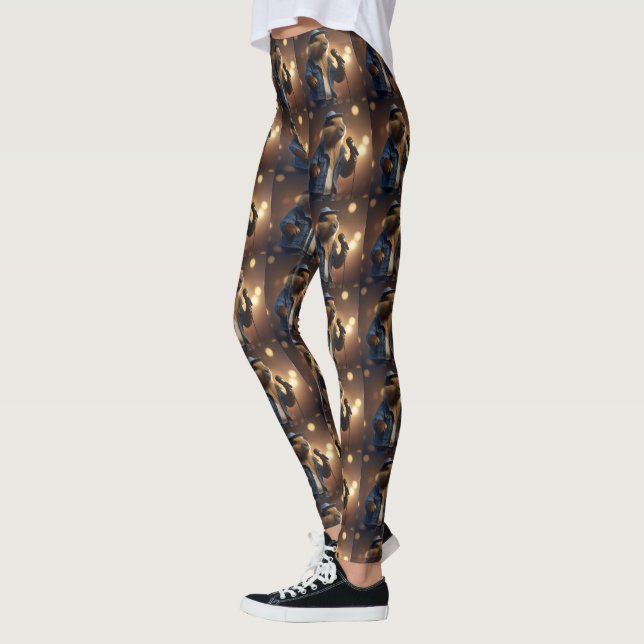 "Howdy Harmonics: The Denim-Clad Capybara Crooner" Leggings (Left)