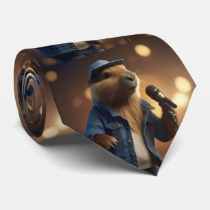 "Howdy Harmonics: The Denim-Clad Capybara Crooner" Neck Tie
