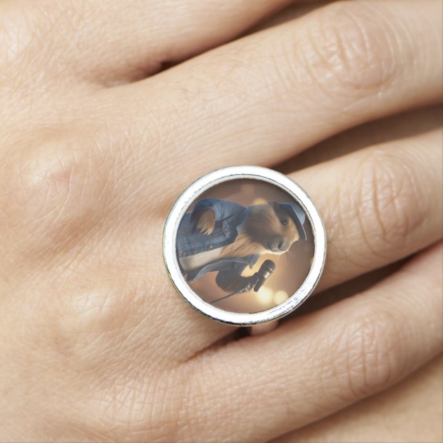 "Howdy Harmonics: The Denim-Clad Capybara Crooner" Ring (In Situ)