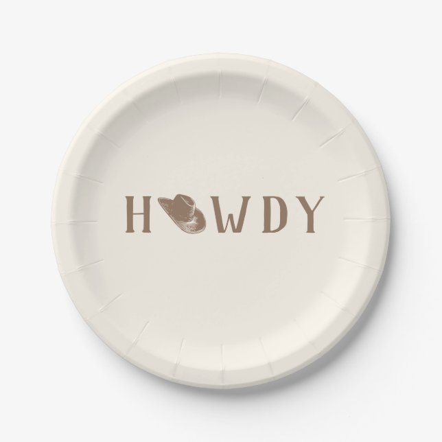 Howdy Hat My First Rodeo Birthday Neutral Party Paper Plates (Front)
