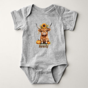 Howdy Highland Baby Cow Fall Pumpkin Baby Bodysuit