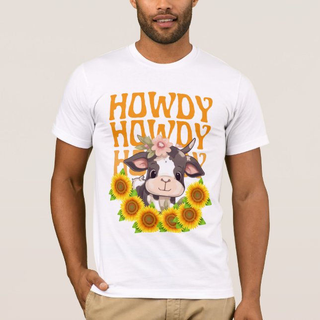 Howdy Highland Cow and Sunflowers T-Shirt (Front)