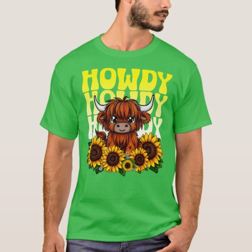 Howdy Highland Cow and Sunflowers T_Shirt