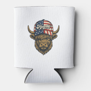Howdy Highland Cow Patriotic Vintage Western Desig Can Cooler