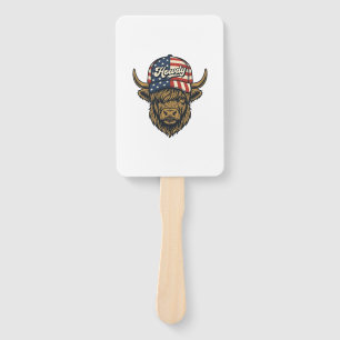 Howdy Highland Cow Patriotic Vintage Western Desig Hand Fan