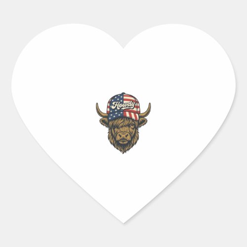 Howdy Highland Cow Patriotic Vintage Western Desig Heart Sticker
