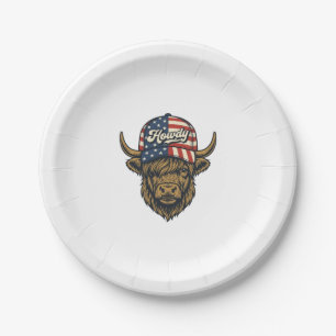 Howdy Highland Cow Patriotic Vintage Western Desig Paper Plates