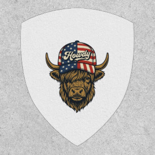 Howdy Highland Cow Patriotic Vintage Western Desig Patch