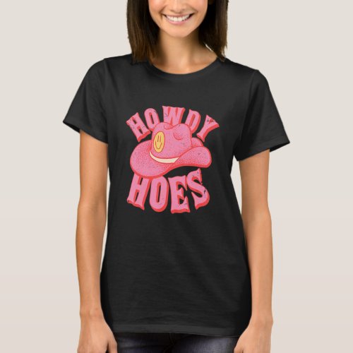 HOWDY HOES Preppy Esthetic Creamy Pink Background T_Shirt