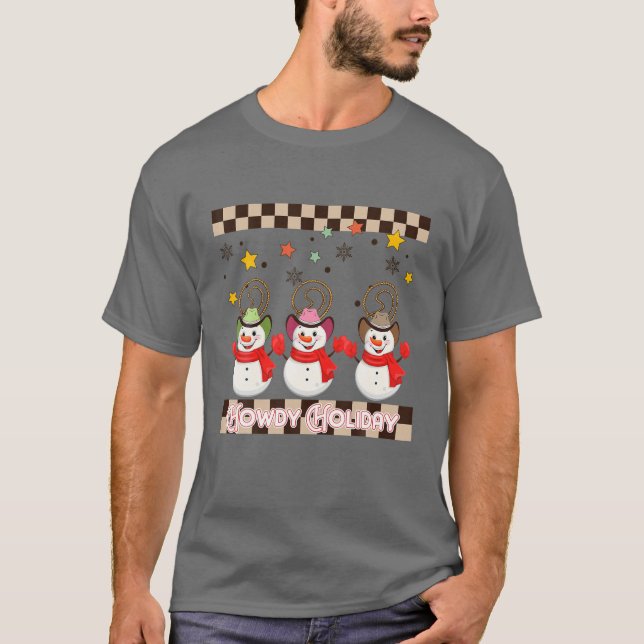 Howdy Holiday Christmas Retro Christmas Snowman St T-Shirt (Front)