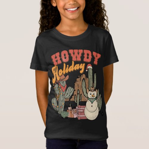 Howdy Holiday Christmas Western Country Lights Tre T_Shirt