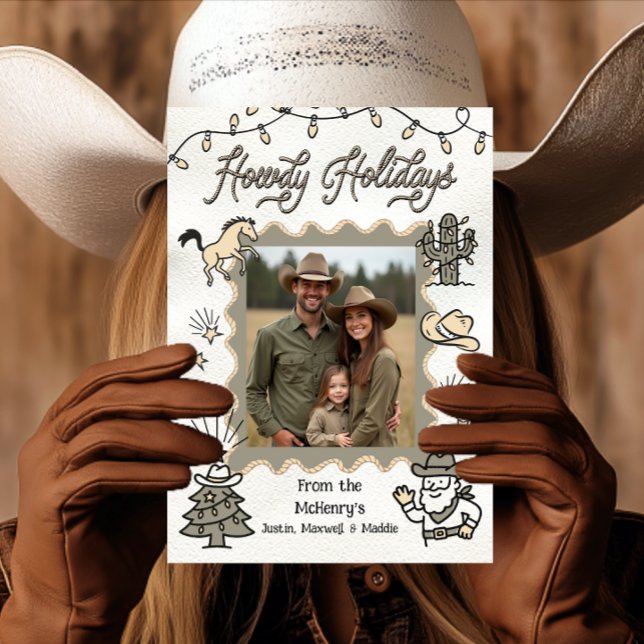 Howdy Holiday Photo Western Hand Drawn lasso Frame Card (Creator Uploaded)