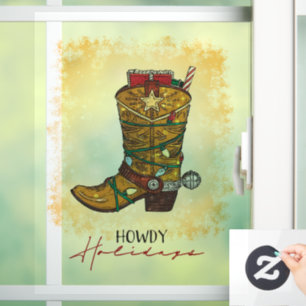 Howdy Holidays Christmas Lights Cowboy Boot Window Cling