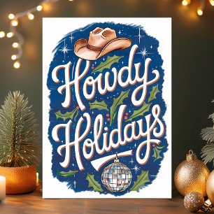 Howdy Holidays Cowboy Disco Ball Christmas Holiday Card