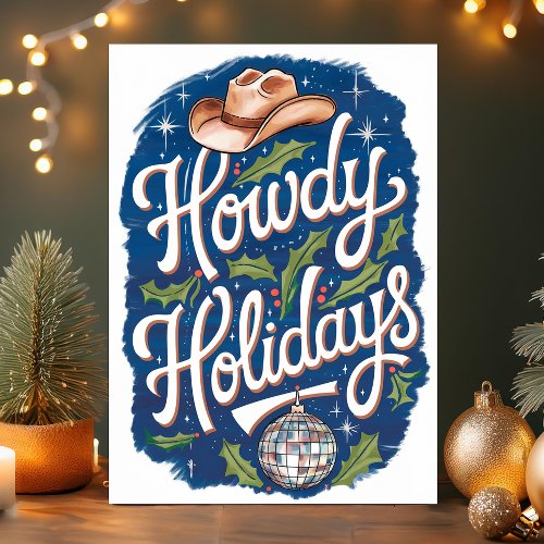 Howdy Holidays Cowboy Disco Ball Christmas Holiday Card