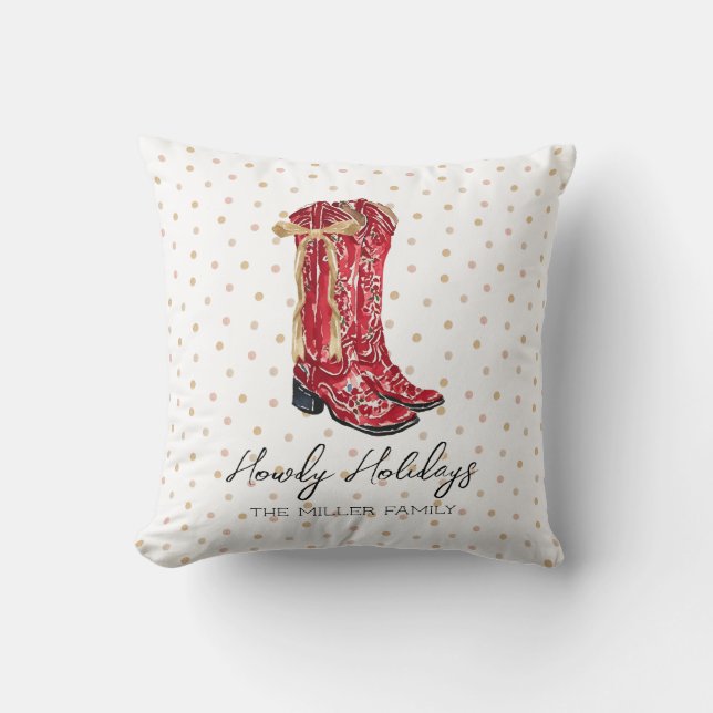 Howdy Holidays Cowgirl Throw Pillow (Front)
