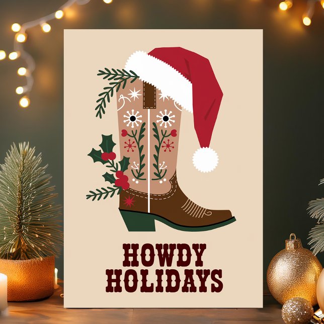Howdy Holidays Western Cowboy Boot Christmas Holiday Card (Creator Uploaded)