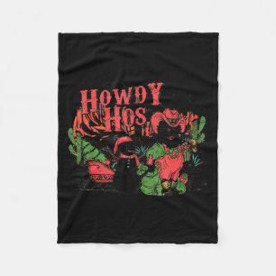 Howdy Hos Cowboy Santa Christmas Western Vintage H Fleece Blanket