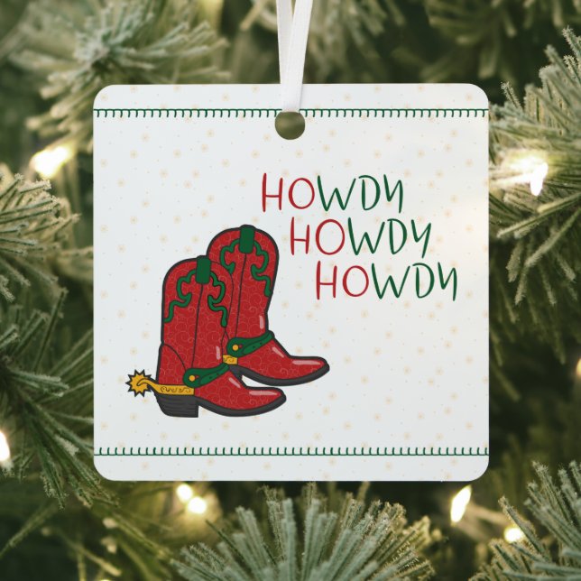 HOwdy HOwdy HOwdy Christmas Cowboy Boots Photo Metal Ornament (Insitu)
