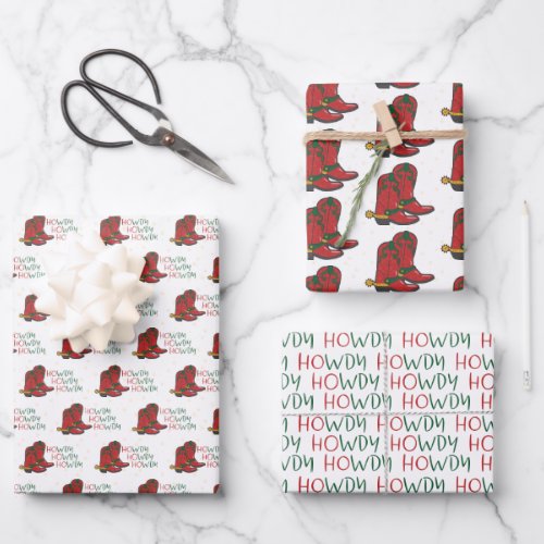 HOwdy HOwdy HOwdy Christmas Cowboy Boots Wrapping Paper Sheets