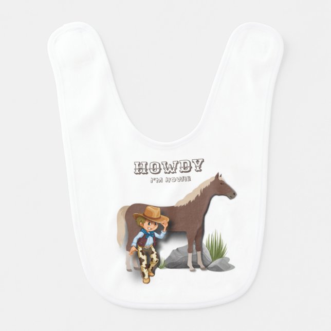 Howdy howies first birthday animal print boys baby baby bib (Front)