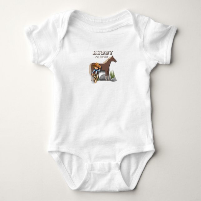Howdy howies first birthday animal print boys baby baby bodysuit (Front)