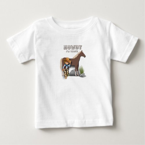 Howdy howies first birthday animal print boys baby baby T_Shirt
