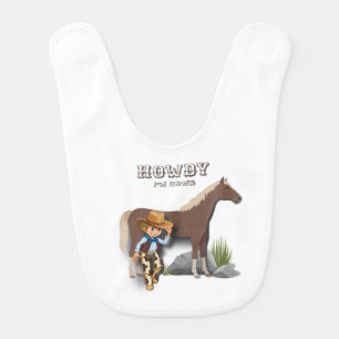 Howdy howies first birthday animal print boys baby bib