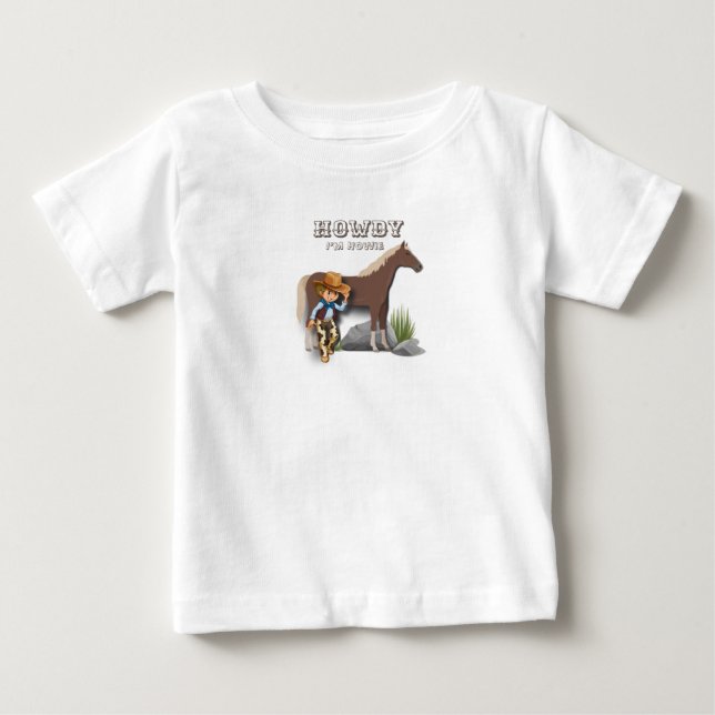 Howdy howies first birthday animal print boys baby T-Shirt (Front)