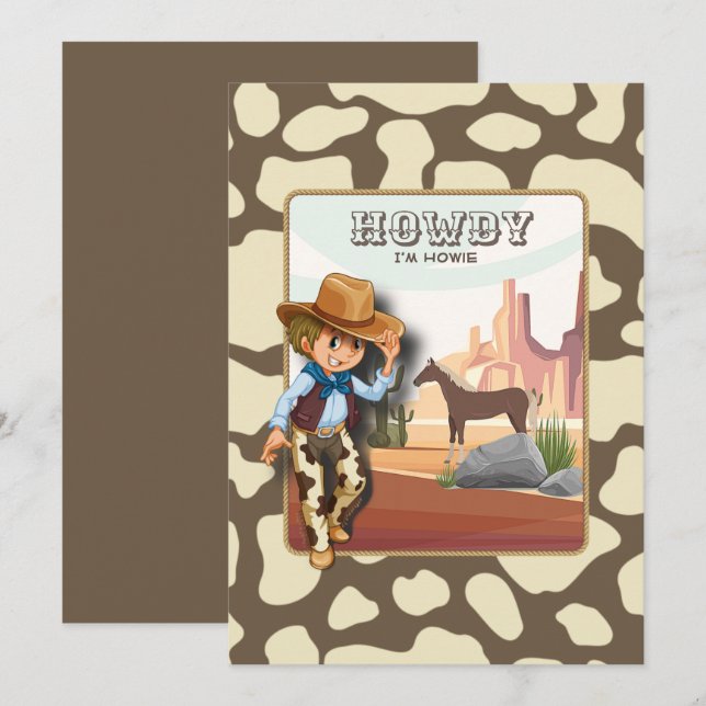 Howdy howies first birthday animal print invitation (Front/Back)